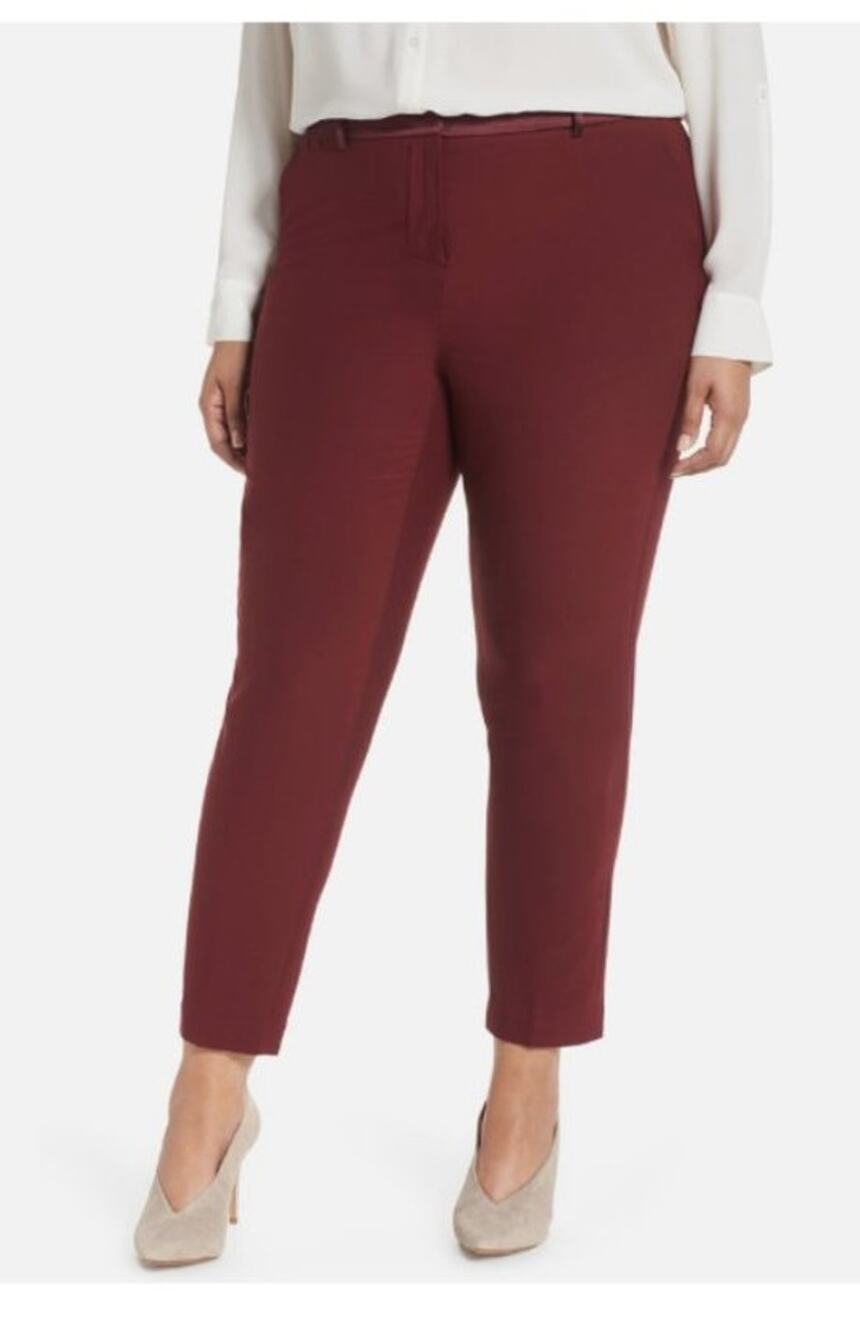 New ~ SEJOUR ~  Burgundy Satin Trim High Rise Ankle Trouser Dress Pants 18W